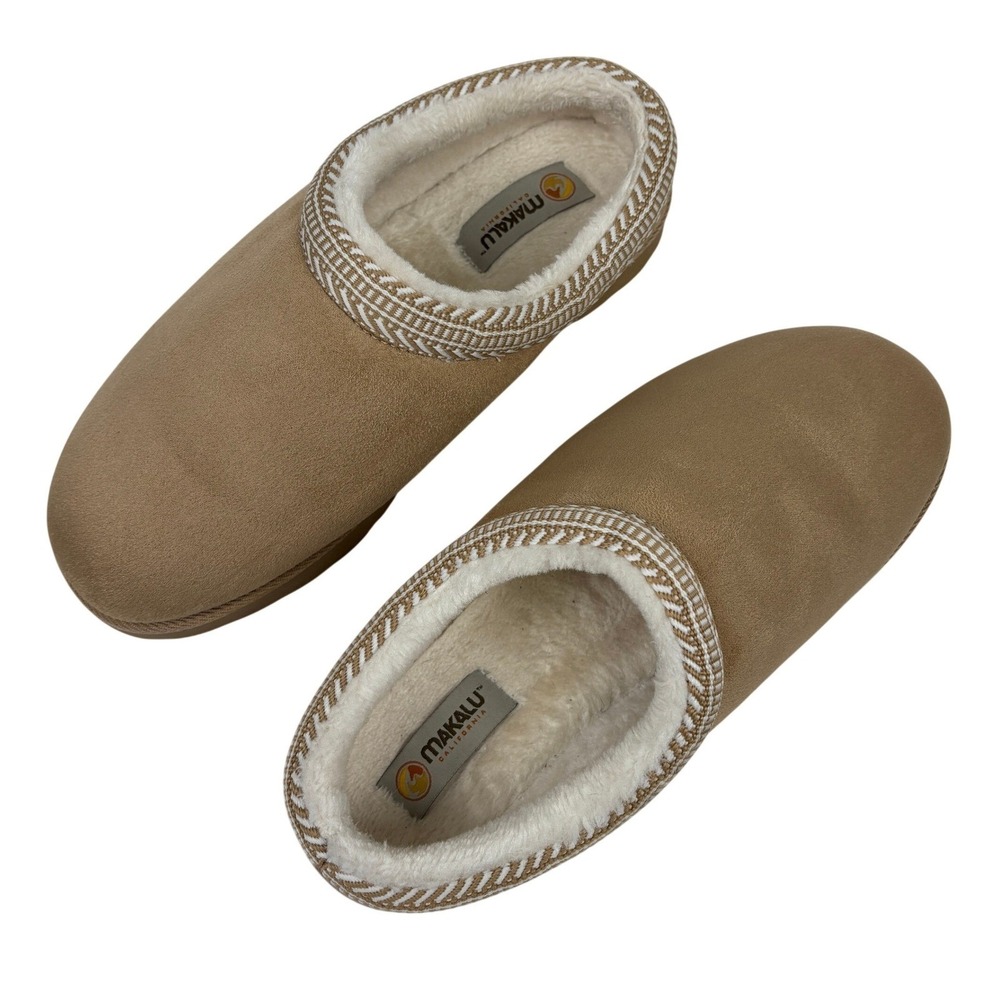 Makalu Faux Fur Lined Clog Slippers Womens 10 Tan Suede Look Platform Mule‎ - Picture 9 of 13